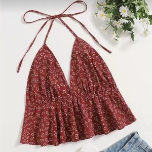 SHEIN Burgundy Floral Halter Camisole